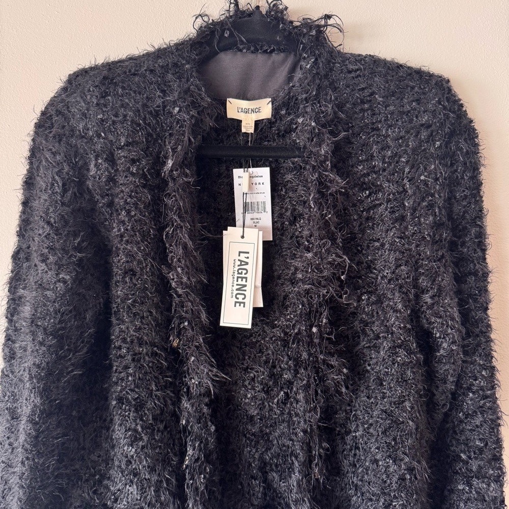 L’AGENCE Azure Textured Cardigan Blazer Black Open Front NWT Size M - Picture 4 of 15